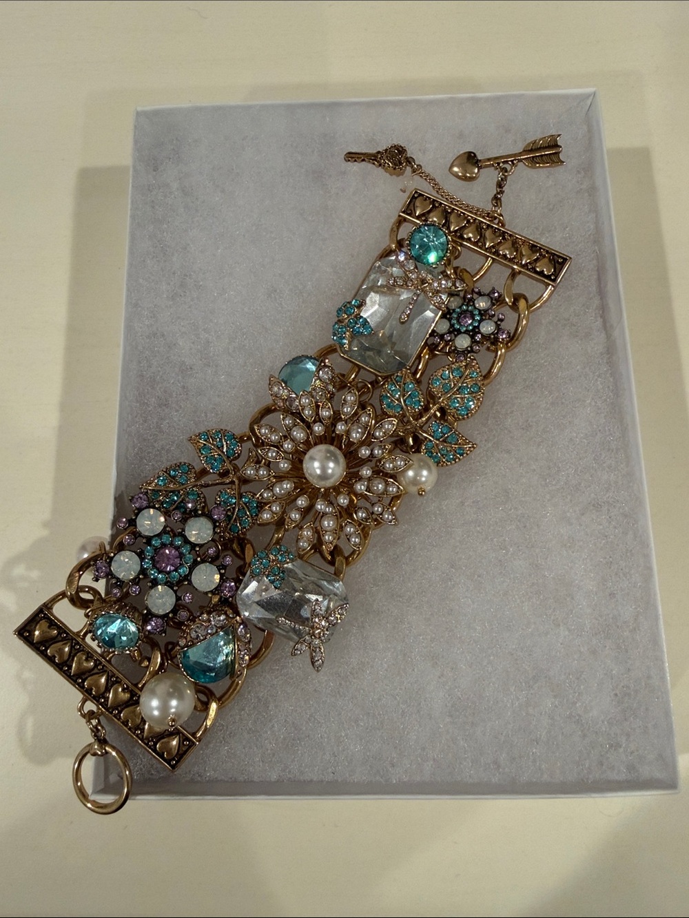 Betsey Johnson Gold-Tone Floral Pearl & Turquoise Crystal Bracelet